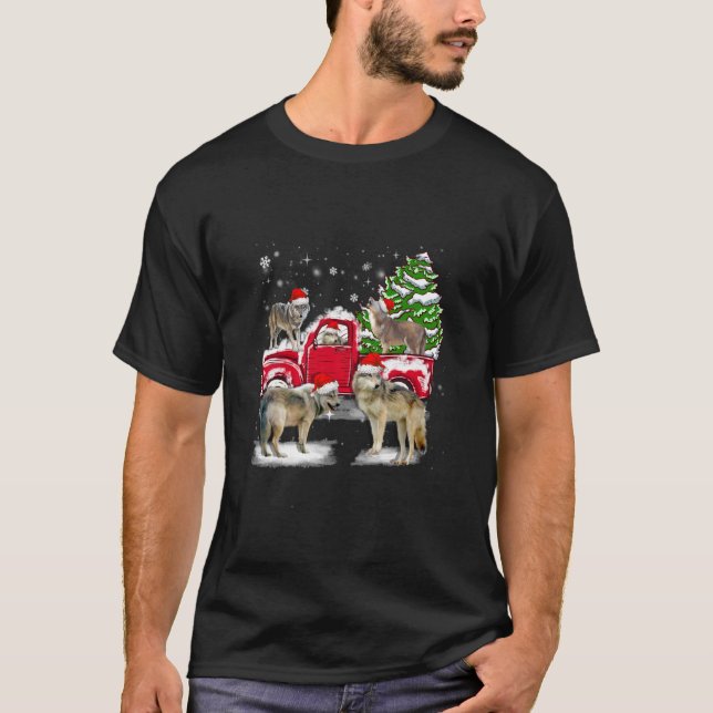 T-shirt Wolf Riding Camion Rouge Joyeux Noël X mas Ugly L (Devant)