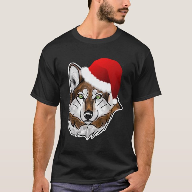T-shirt Wolf Santa Chapeau Noël longue chemise à manches p (Devant)