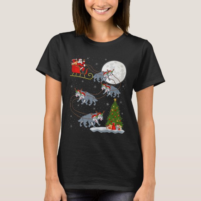 T-shirt Wolf Santa Sleigh Flying Funny Magical Christmas P (Devant)