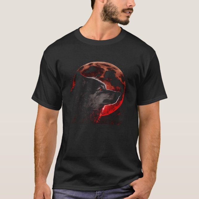 T-shirt Wolf solitaire Werewolf Pleine lune de sang Graphi (Devant)