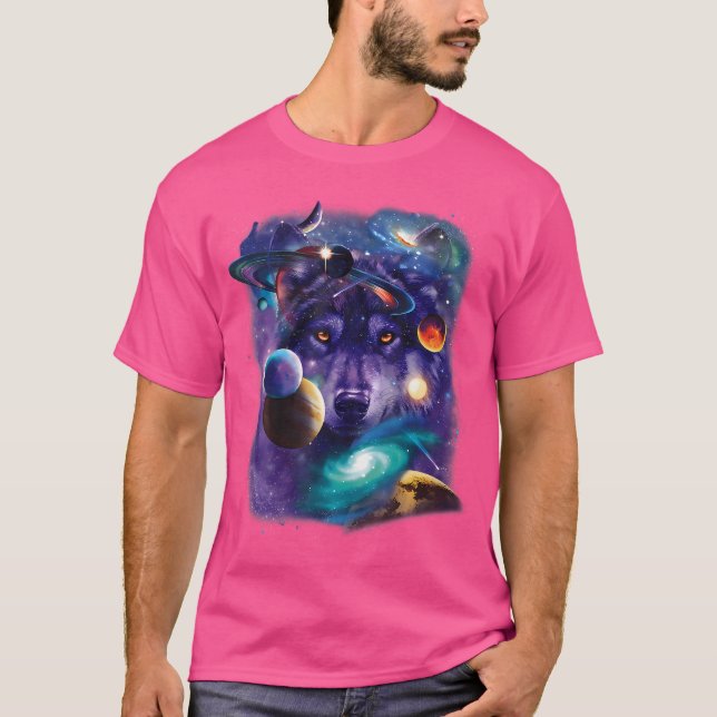T-shirt Wolf Space Galaxy Stars Lune Wolves Space Astrolog (Devant)
