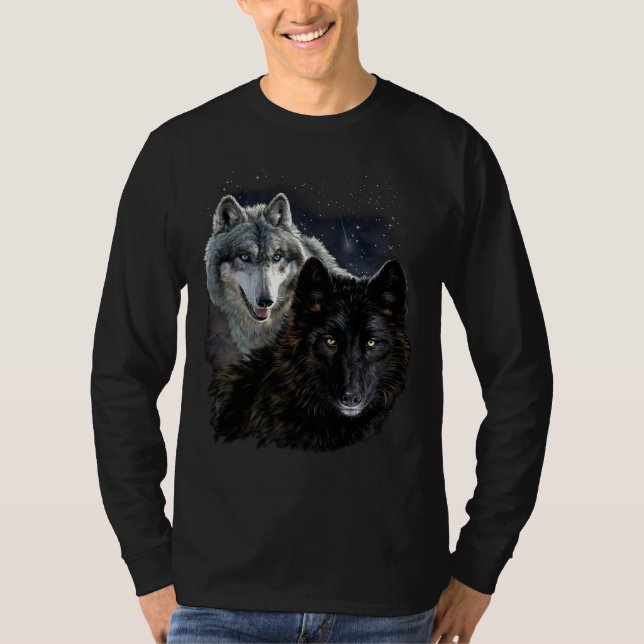 T-shirt Wolf Star Wolf Wild Moon Stars Loyal Grey Wolf (Devant)