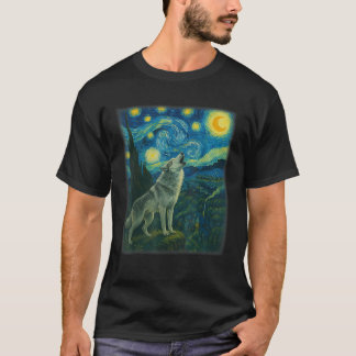 T-shirt Wolf Starry Night Howling Moon Funny Gifts For Men