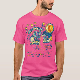 T-shirt Wolf Starry Night Howling Moon Funny Van Gogh grap