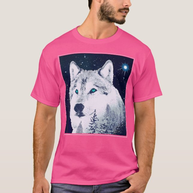 T-shirt Wolf Starry Sky Stars Eyes Nature Polar Star Natur (Devant)