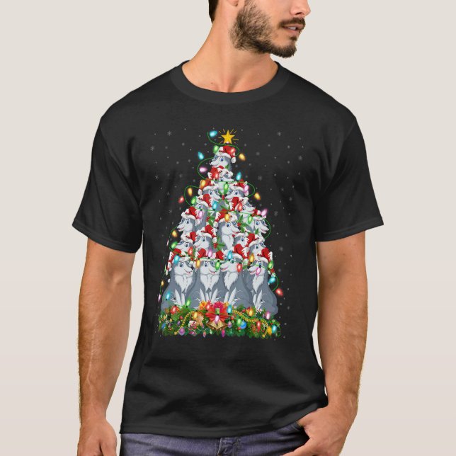 T-shirt Wolf   Xmas Lights Santa Wolf Christmas Tree (Devant)