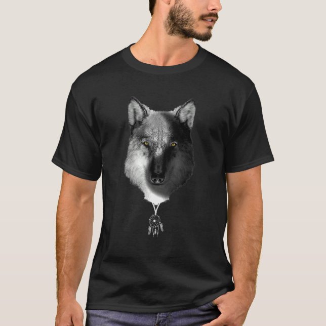 T-shirt Wolf yin and yang with dream catcher (Devant)
