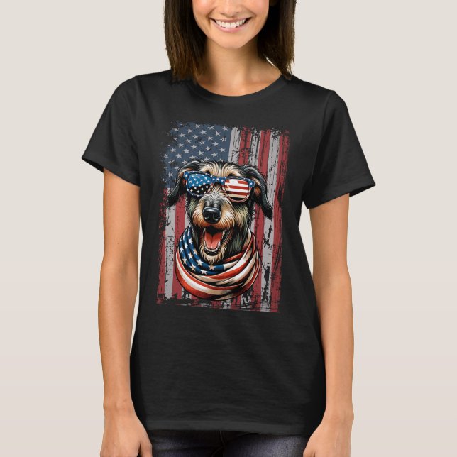 T-shirt Wolfhound Amoureux des chiens Us Drapeau 4 juillet (Devant)