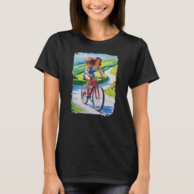 T-shirt Woman cycling in beautiful scenery (Devant)