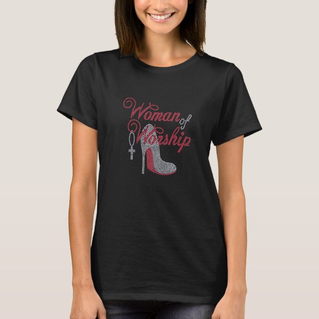 T-shirt Woman of Worship High hell Bling Rhinestone   (Devant)