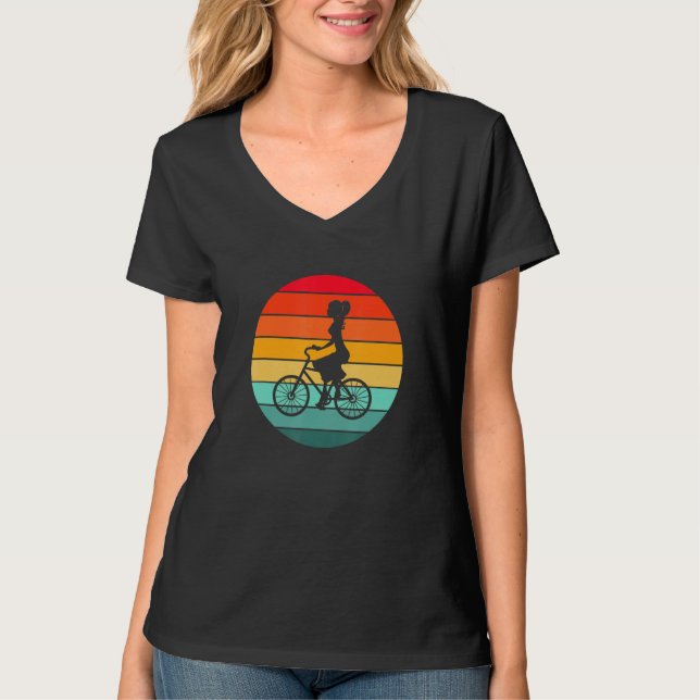 T-shirt Woman on Bike Sunset Circle (Devant)