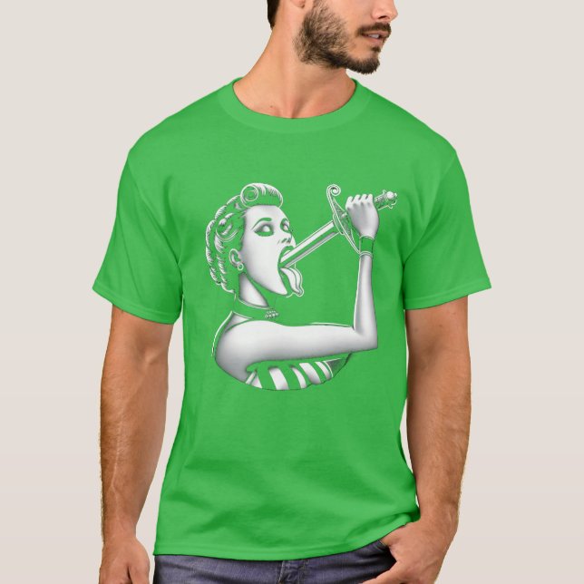 T-shirt Woman Swallowing Sword Side Show Carnival boy (Devant)