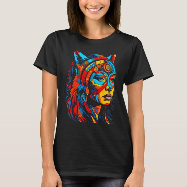T-shirt Woman Wolf Head Native American Creative (Devant)