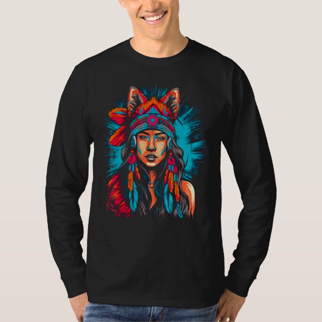 T-shirt Woman Wolf Head Native American Intuitive (Devant)