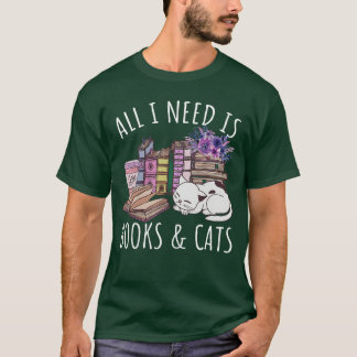 T-shirt Women All I Need Is Books And Cats Cat Lover Kitte