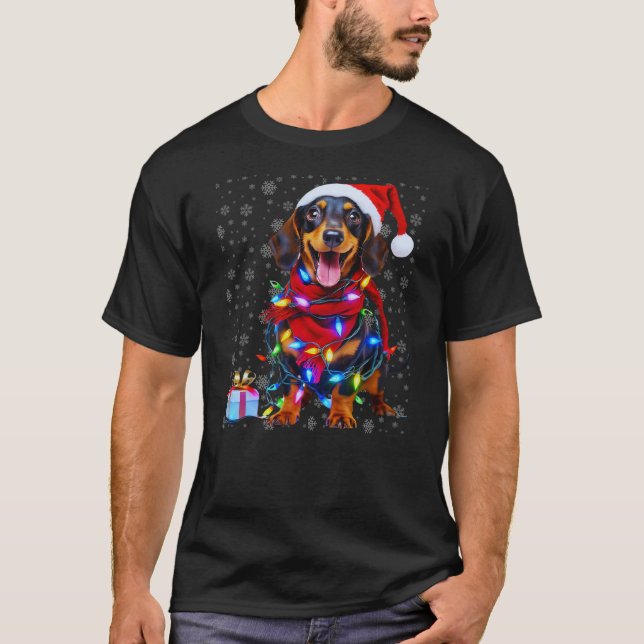 T-shirt Women Christmas Dachshund Dog Santa Light ugly xma (Devant)