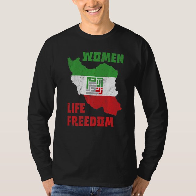 T-shirt Women Life Freedom Iran Zan Zendegi Azadi Map Flag (Devant)