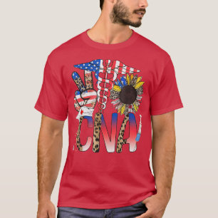 T-shirt Women Peace Love CNA 4 juillet Sunflower Leopard