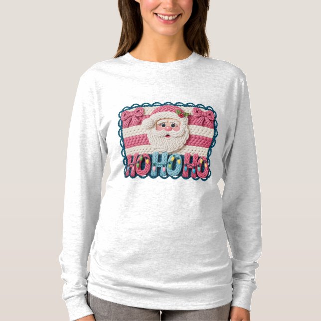 T-shirt Women’s Ho Ho Ho Santa – Faux Embroidery (Devant)