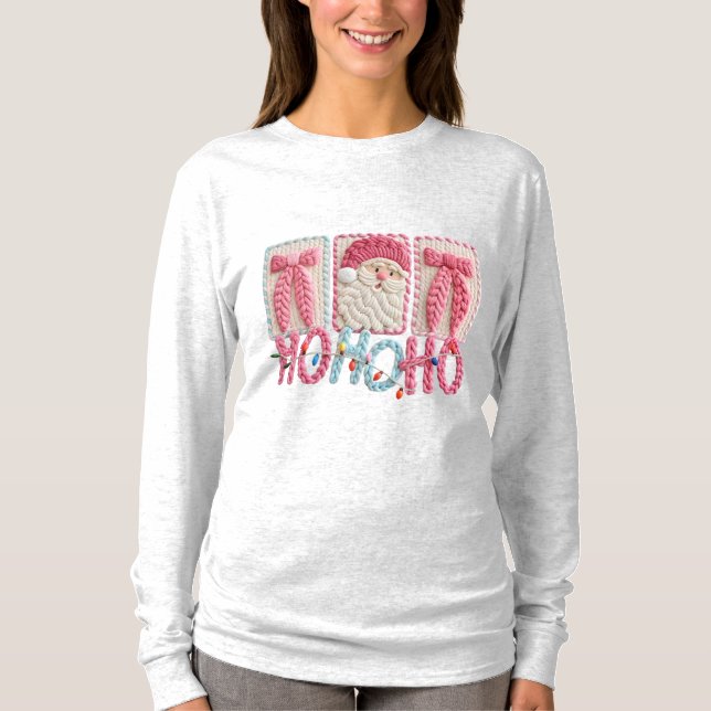 T-shirt Women’s Ho Ho Ho Santa – Faux Embroidery Christmas (Devant)