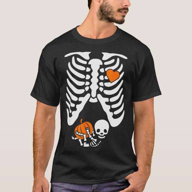 T-shirt Women Skeleton Pregnancy Announcement Mom Hallowee (Devant)