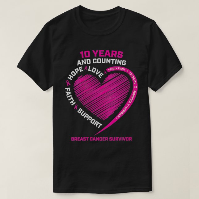 T-shirt Womens 10 Years Cancer Free Gifts Women Pink Breas (Design devant)