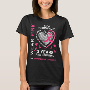 T-shirt Womens 3 Years Cancer Free I Wear Pink I'm A Breas