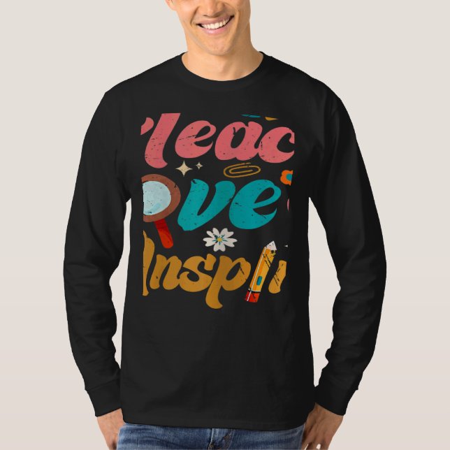 T-shirt Womens Back To School Teach Love Inspire Retro Tea (Devant)