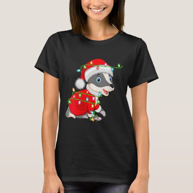 T-shirt Womens Badger Christmas Lights Santa Costume Cute  (Devant)