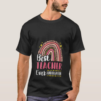 T-shirt Womens Best Teacher Ever Kindergarten Rainbow Back