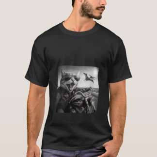 T-shirt Womens Biker Cat Dinosaur Chase Funny Motorcycle S