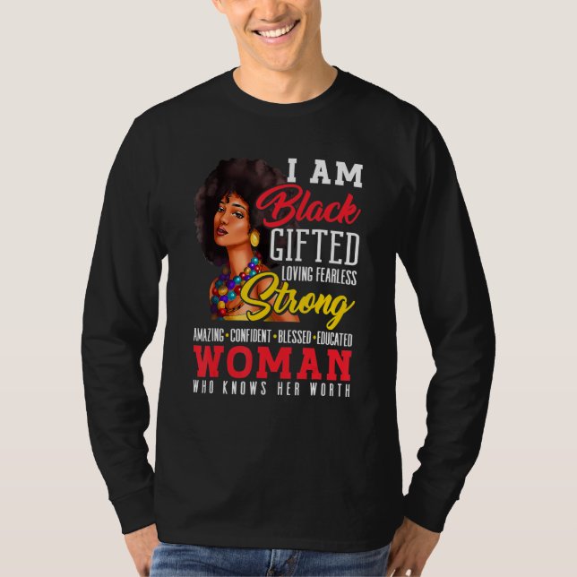 T-shirt Womens Black Gifted Loving Strong Woman Black Hist (Devant)