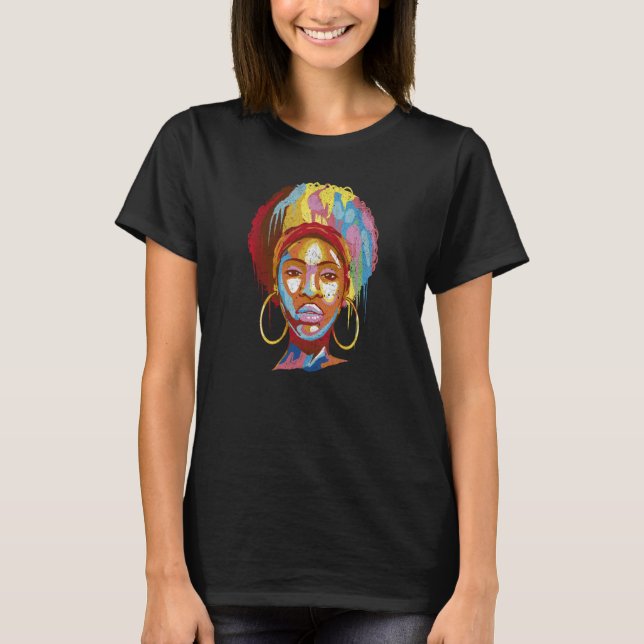 T-shirt Womens Black Queen Afro Melanin Dripping Black His (Devant)