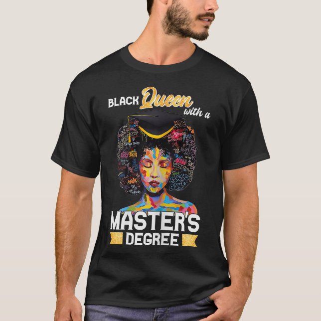 T-shirt Womens Black Queen With Masters Degree Black Women (Devant)