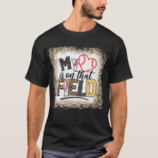 T-shirt Womens Bleached Leopard Baseball Mom My Heart is o