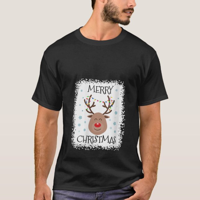 T-shirt Womens Bleached Rudolph Red Nose Reindeer Face Mer (Devant)
