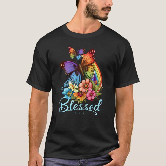 T-shirt Womens Blessed Christian Butterfly Pretty Floral R (Devant)