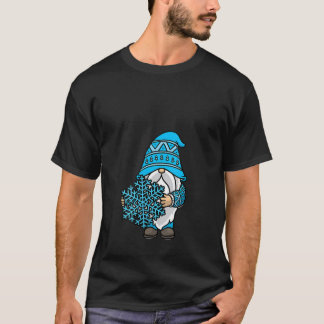 T-shirt Womens Blue Christmas Gnome Snowflake Winter Xmas 