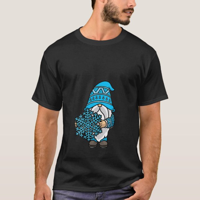 T-shirt Womens Blue Christmas Gnome Snowflake Winter Xmas  (Devant)