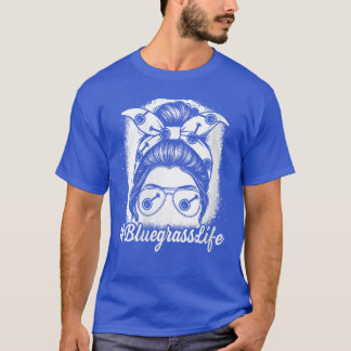 T-shirt Womens Bluegrass Life Messy Bun Banjo Fiddle Music