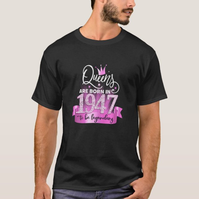 T-shirt Womens Born In 1947 I Elegant Pink Black Party Out (Devant)
