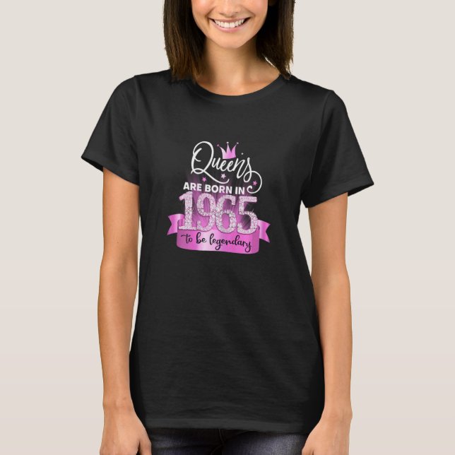T-shirt Womens Born In 1965 I Elegant Pink Black Party Out (Devant)