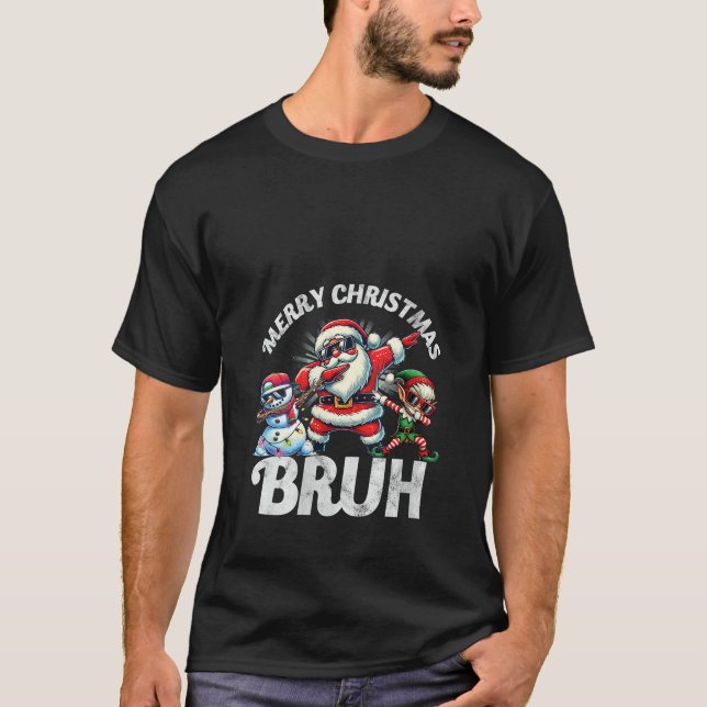 T-shirt Womens Bruh Meme Santa Dabbing Through The Snow Ch (Devant)