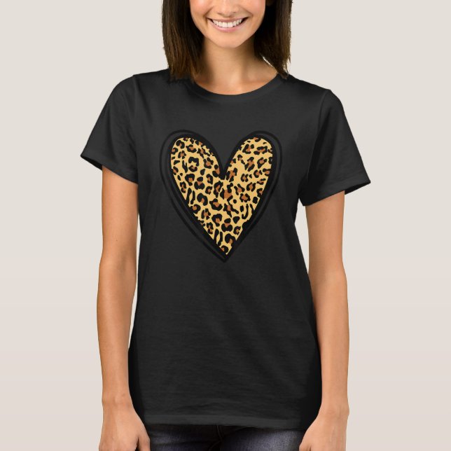 T-shirt Women's Cheetah Leopard Heart Print Girls Love Val (Devant)