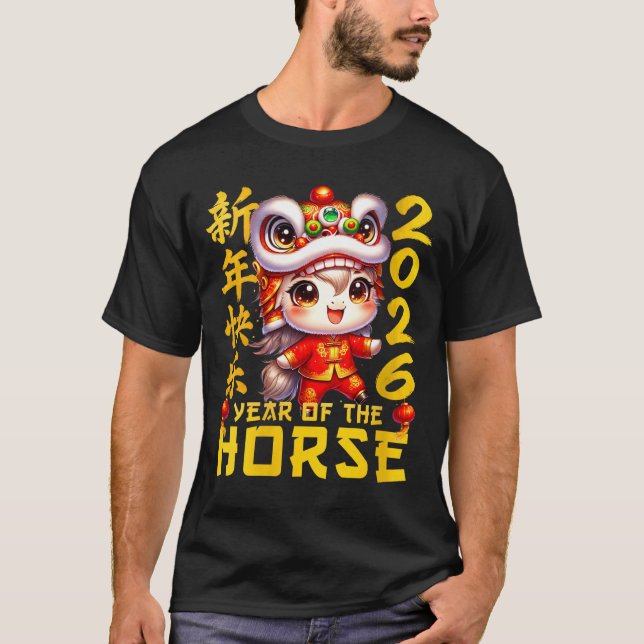 T-shirt Womens Chinese New Year Clothing Red Horse Year Of (Devant)