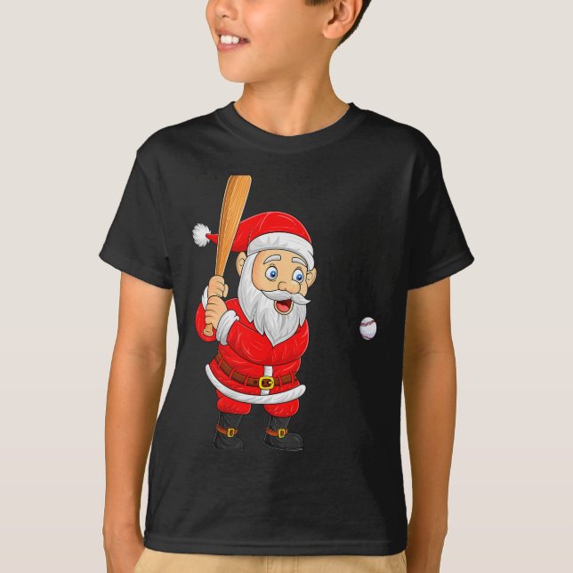 T-shirt Womens Christmas Santa Playing Baseball Xmas Funny (Devant)