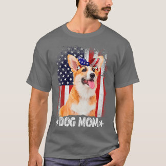 T-shirt Womens Classic Corgi Dog Mom Usa Flag Mother's Day