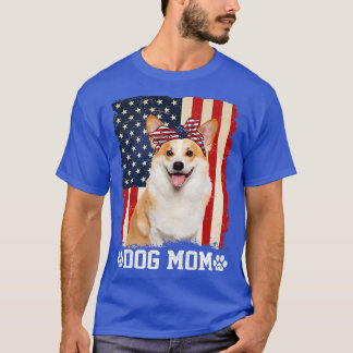 T-shirt Womens Cool Corgi Dog Mom American Flag Mothers Da