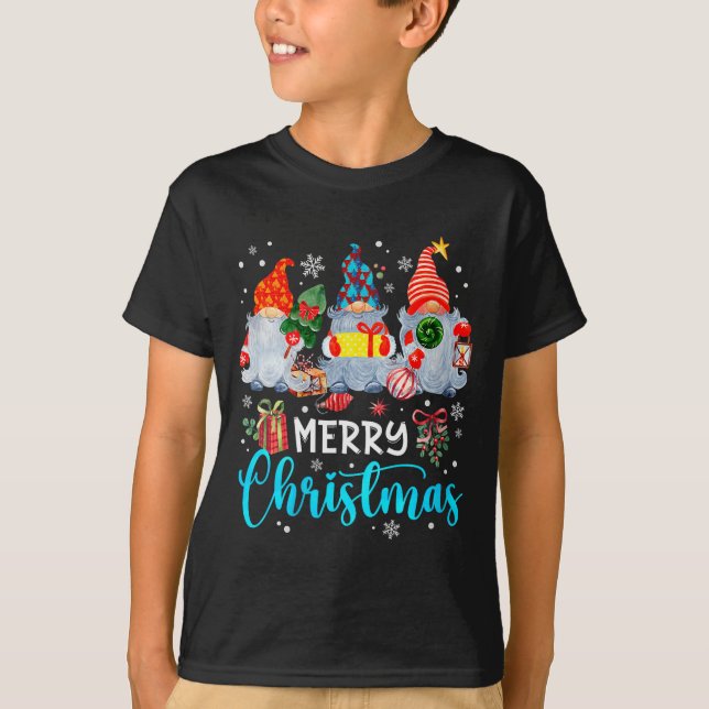 T-shirt Womens Cute Merry Christmas Gnome Snowflakes Xmas  (Devant)