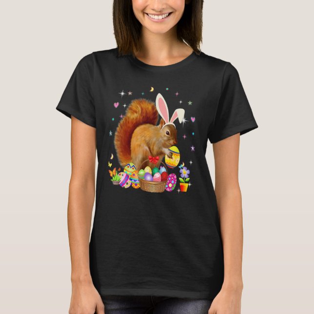 T-shirt Womens Cute Squirrel Easter Day Bunny Eggs Easter  (Devant)